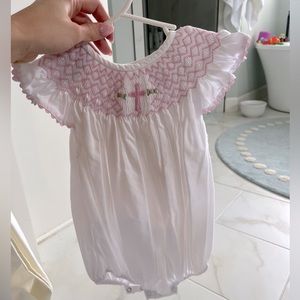 Smock Monkey - Smocked baby girl christening outfit size 24m